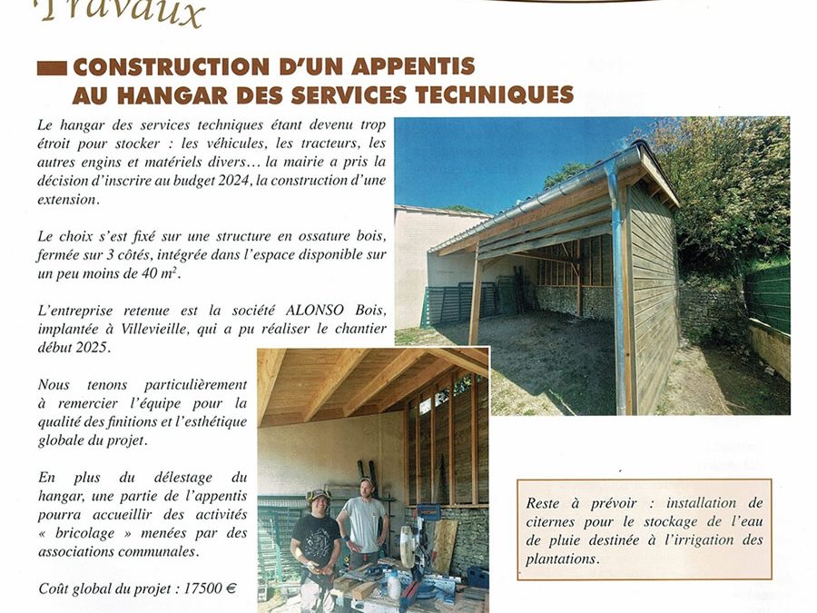 Construction d’un appentis au hangar des services techniques